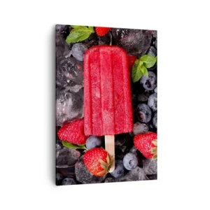 Quadro su tela - Stampe su Tela - Ghiacciolo rosso circondato da frutta e ghiaccio - 50x70cm - Il sapore della calda estate - Decorazione murale moderna per soggiorno e camera da letto ARTTOR