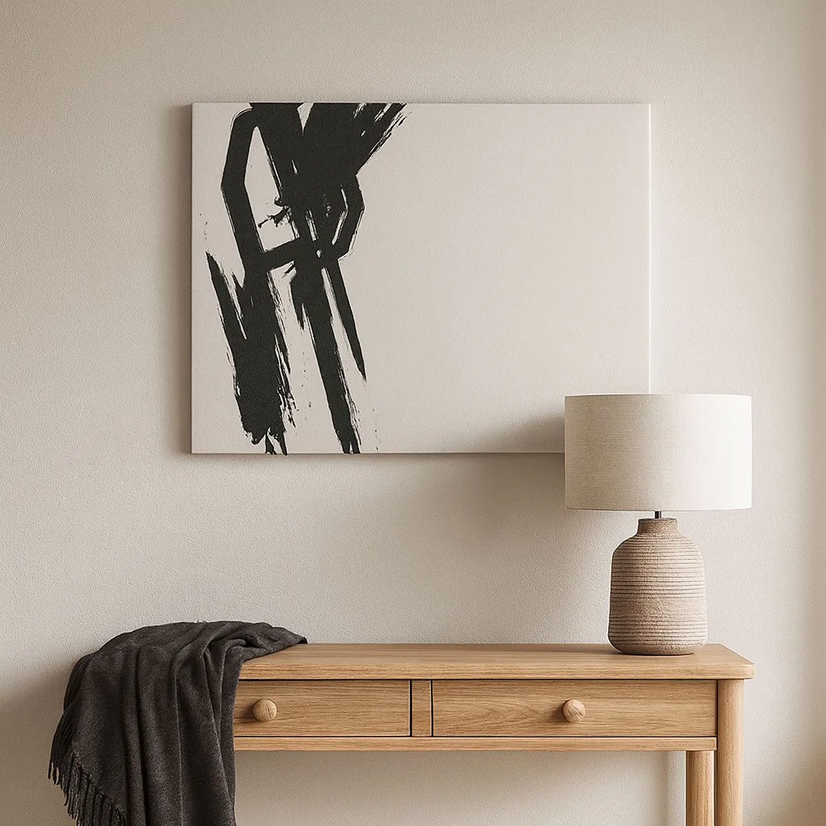 Quadro su tela - Stampe su Tela - Pennellate dinamiche in nero su sfondo chiaro - 70x50cm - Corsa sfrenata - Decorazione murale moderna per soggiorno e camera da letto ARTTOR