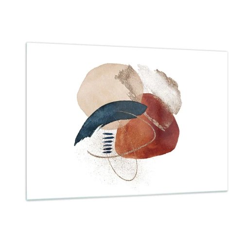 Quadro su vetro - Una composizione astratta in tonalità calde con elementi acquatici. - 120x80cm - Composizione ovale - Decorazione murale moderna per soggiorno e camera da letto ARTTOR