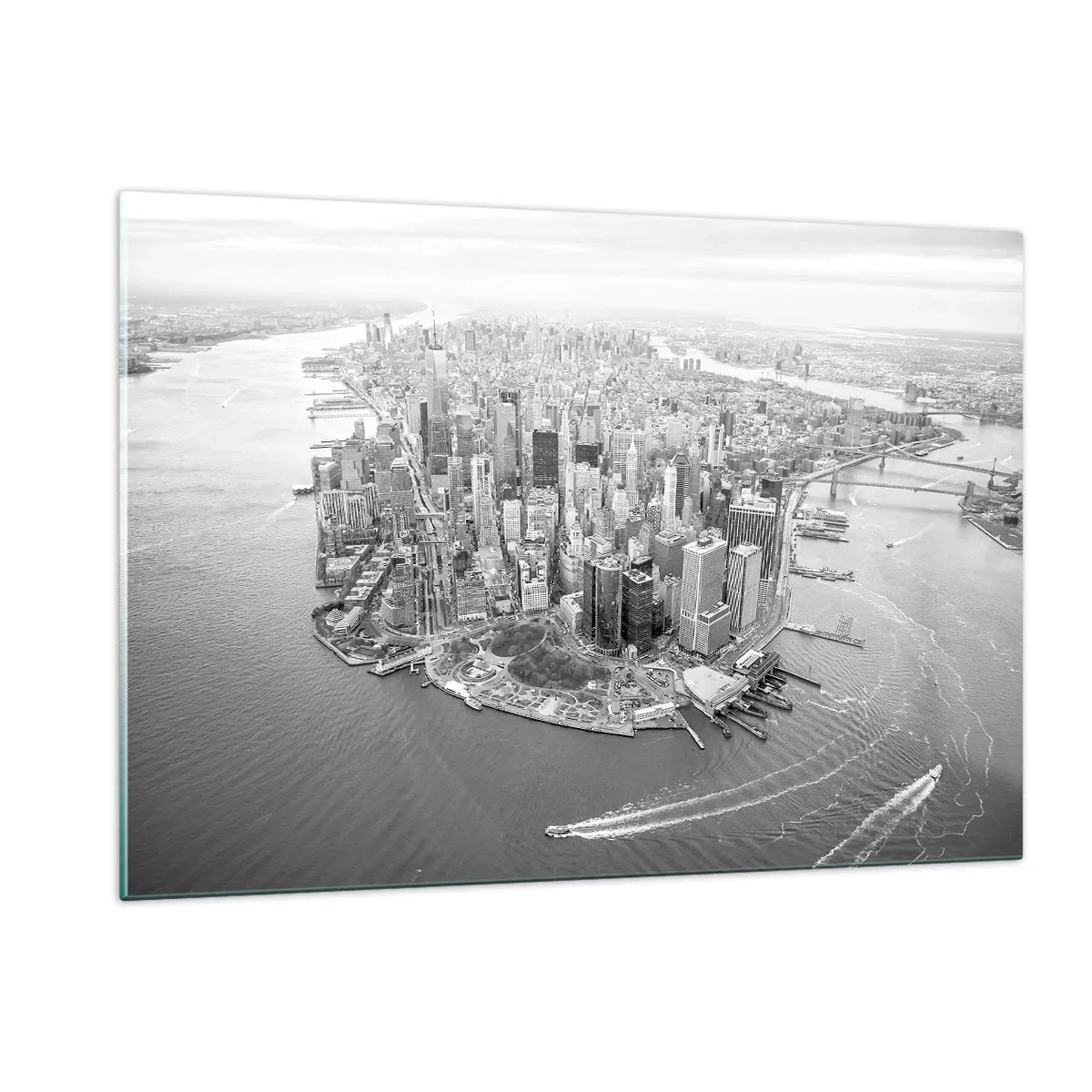 Quadro su vetro - Una vista a volo d'uccello della città in bianco e nero - 120x80cm - Come non amarla? - Decorazione murale moderna per soggiorno e camera da letto ARTTOR