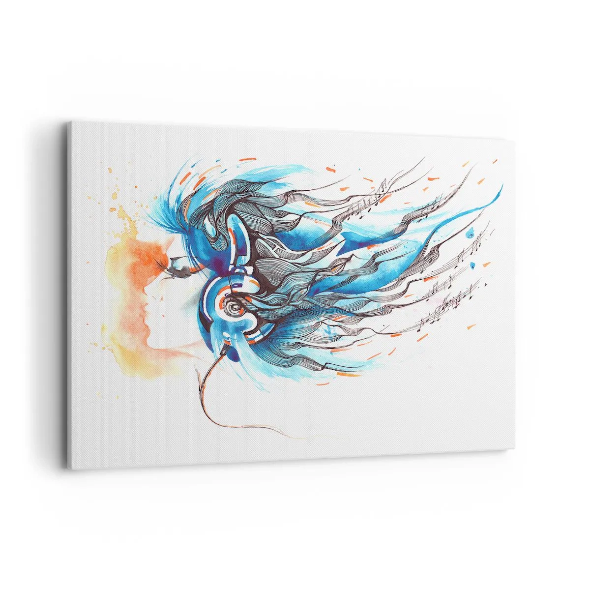 Quadro su tela - Stampe su Tela - Grafica artistica di una donna che indossa cuffie con accenti musicali - 100x70cm - Che suoni la musica - Decorazione murale moderna per soggiorno e camera da letto ARTTOR