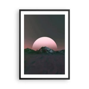 Poster in cornice nera - Paesaggio fantasy con luna rosa e montagne - 50x70cm - Nella galassia accanto - Decorazione murale moderna per soggiorno e camera da letto ARTTOR