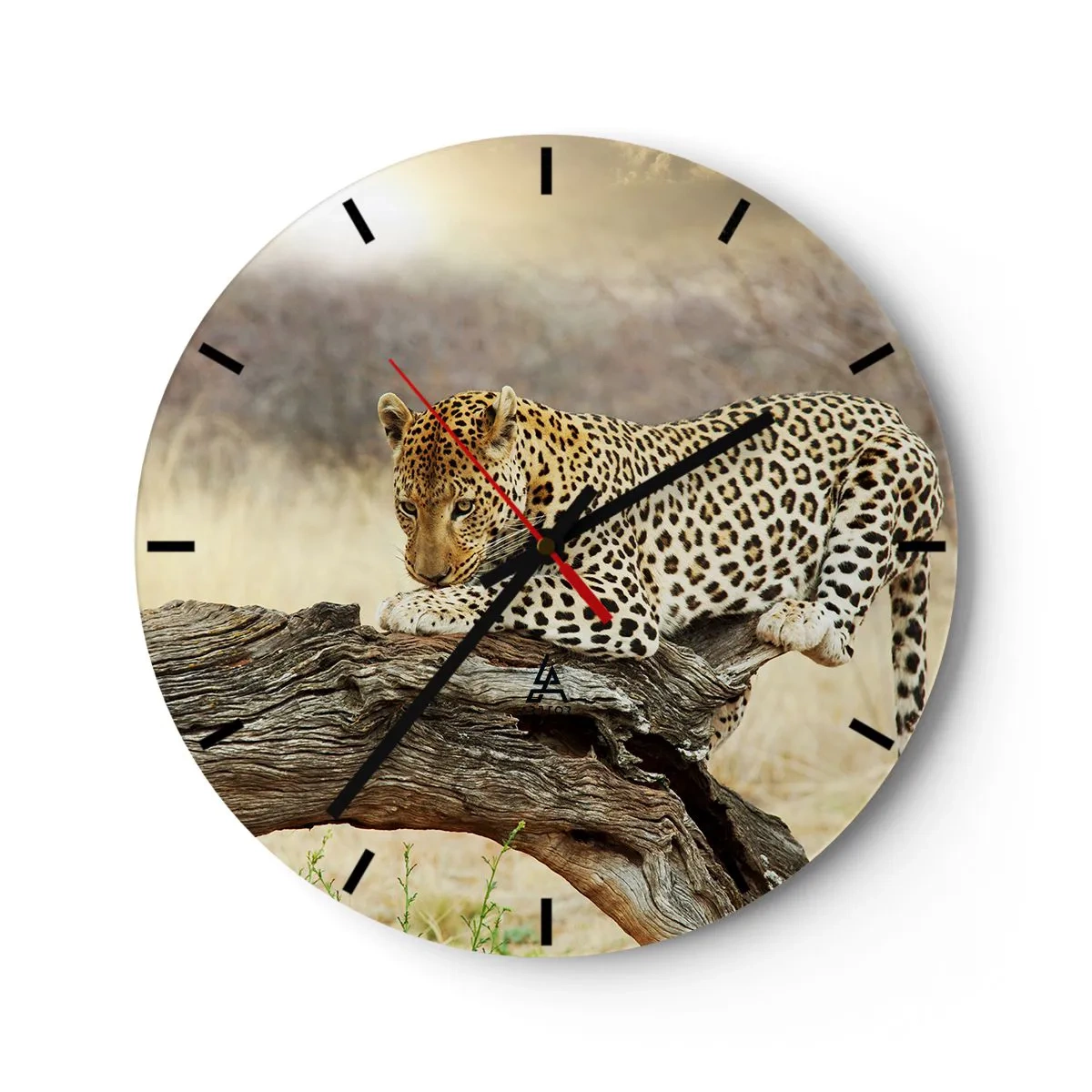 Orologio da parete - Orologio in Vetro - Un leopardo che riposa su un ramo secco di un albero - 30x30cm - Vado per la mia strada - Decorazione murale moderna per soggiorno, cucina e camera da letto ARTTOR