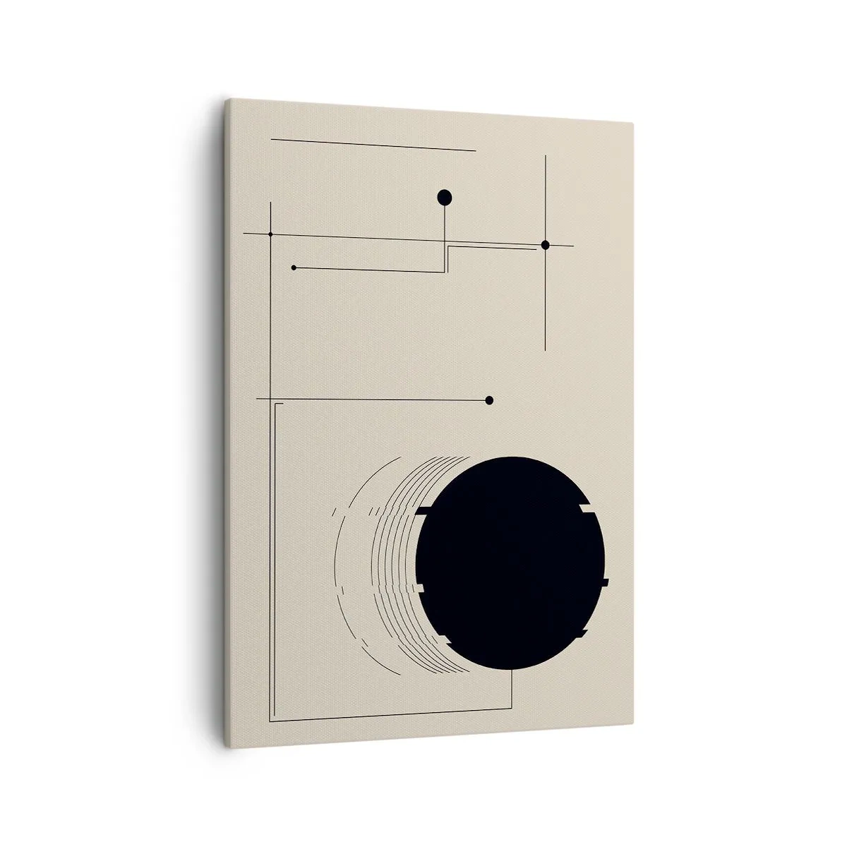Quadro su tela - Stampe su Tela - Linee geometriche nere e un cerchio su uno sfondo beige - 50x70cm - Composizione elastica e dinamica - Decorazione murale moderna per soggiorno e camera da letto ARTTOR