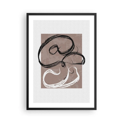 Poster in cornice nera - Composizione astratta con pennellate dinamiche in bianco e nero su sfondo marrone. - 50x70cm - Composizione: alla ricerca della pienezza - Decorazione murale moderna per soggiorno e camera da letto ARTTOR