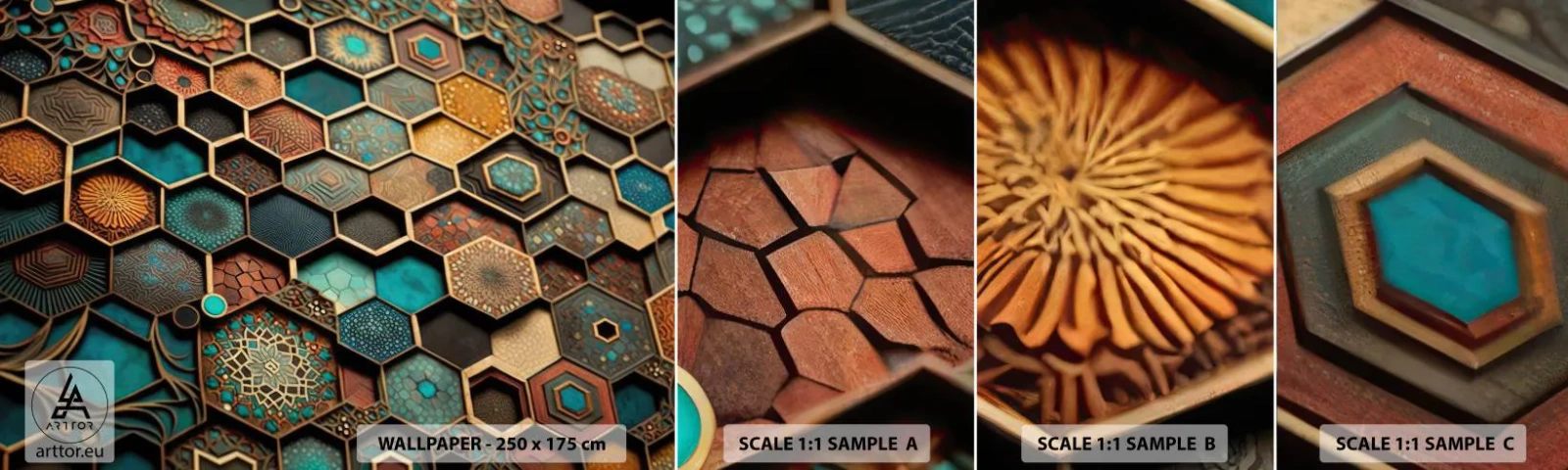 Campione Di Fotomurale Standard Eco - Decorazioni arabe: variazione - Cubo, Mosaico, Modello - 100x30 cm