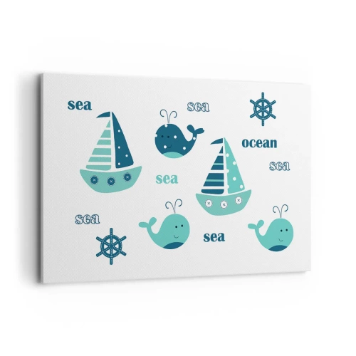 Quadro su tela - Stampe su Tela - Affascinanti motivi nautici con balene e barche a vela - 120x80cm - Attraverso i mari e gli oceani - Decorazione murale moderna per soggiorno e camera da letto ARTTOR