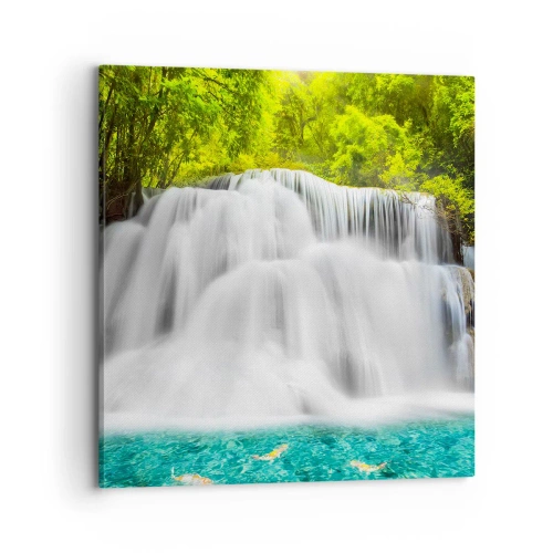 Quadro su tela - Stampe su Tela - Cascata spumeggiante dal verde all'azzurro - 70x70 cm