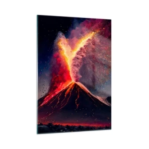 Quadro su vetro - Un vulcano in eruzione con lava e una nuvola colorata di polvere - 50x70cm - Bellezza e minaccia - Decorazione murale moderna per soggiorno e camera da letto ARTTOR