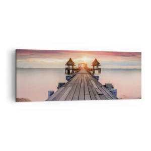 Quadro su tela - Stampe su Tela - Molo di legno che conduce ai gazebo al tramonto - 140x50cm - Tramonto d'oriente - Decorazione murale moderna per soggiorno e camera da letto ARTTOR