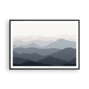 Poster in cornice nera - Sottili strati di montagna in tonalità di grigio e blu - 100x70cm - Le onde dei monti - Decorazione murale moderna per soggiorno e camera da letto ARTTOR