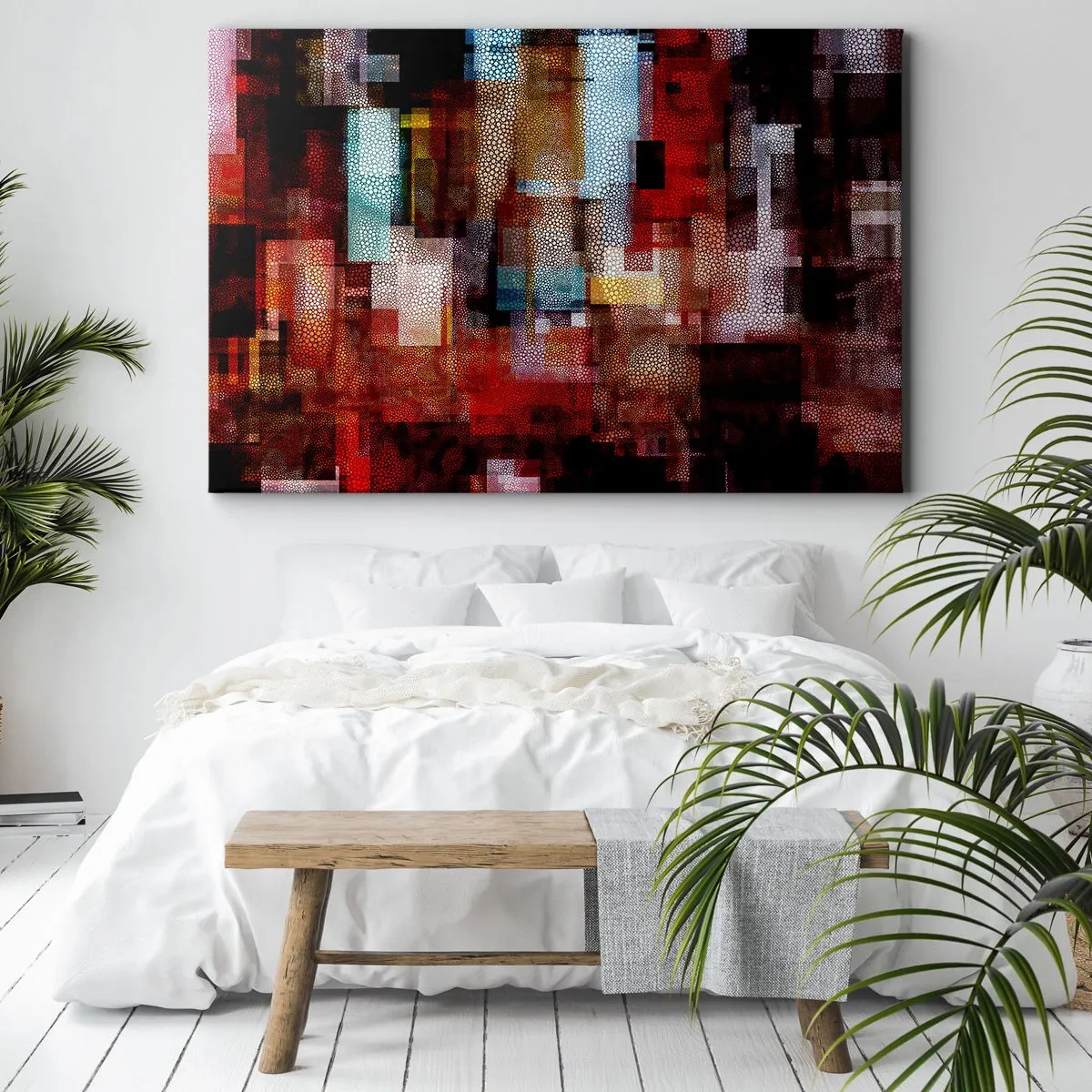 Quadro su tela - Stampe su Tela - Astrazione geometrica in intense tonalità di rosso - 100x70cm - Confusione aggrovigliata - Decorazione murale moderna per soggiorno e camera da letto ARTTOR