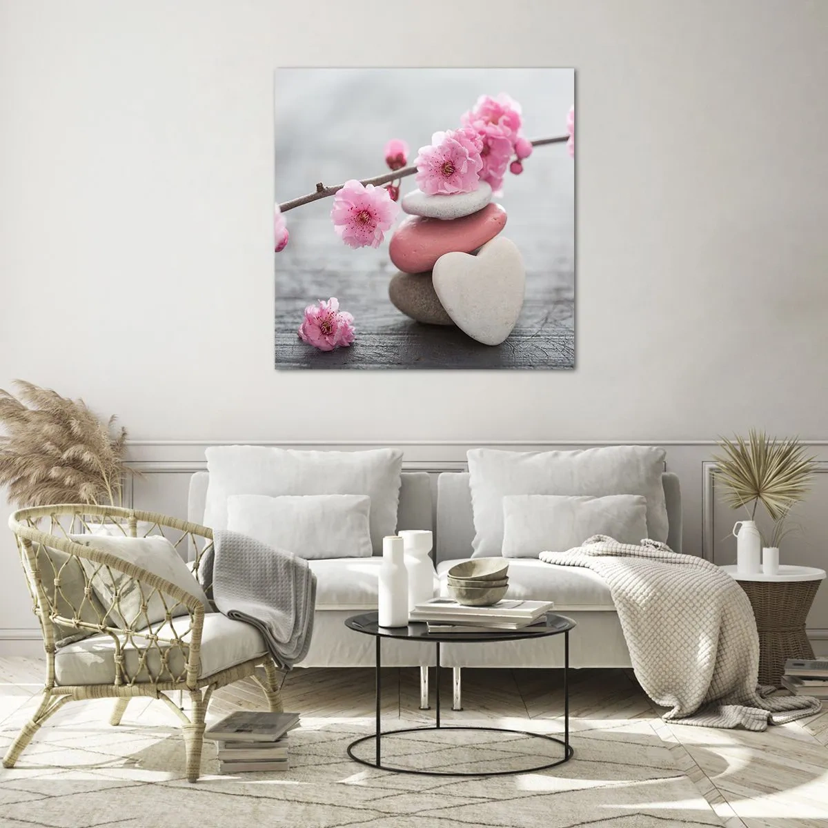 Quadro su vetro - Serenità con fiori di ciliegio - 30x30 cm