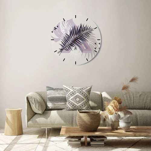 Orologio da parete - Orologio in Vetro - Grafica moderna con foglie di palma - 30x30cm - L'ombra dell'ombra - Decorazione murale moderna per soggiorno, cucina e camera da letto ARTTOR