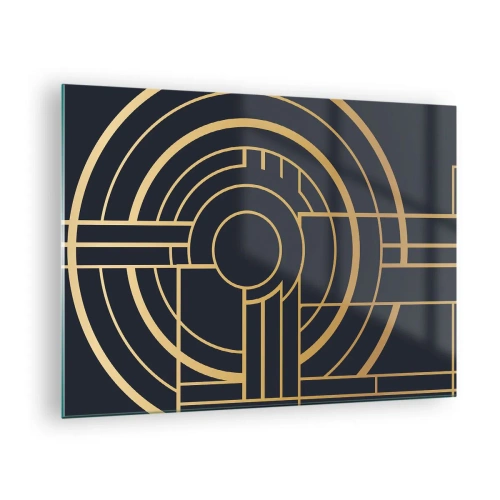 Quadro su vetro - Astrazione geometrica in oro e nero in stile Art Déco - 70x50cm - Il giro delle cose - Decorazione murale moderna per soggiorno e camera da letto ARTTOR