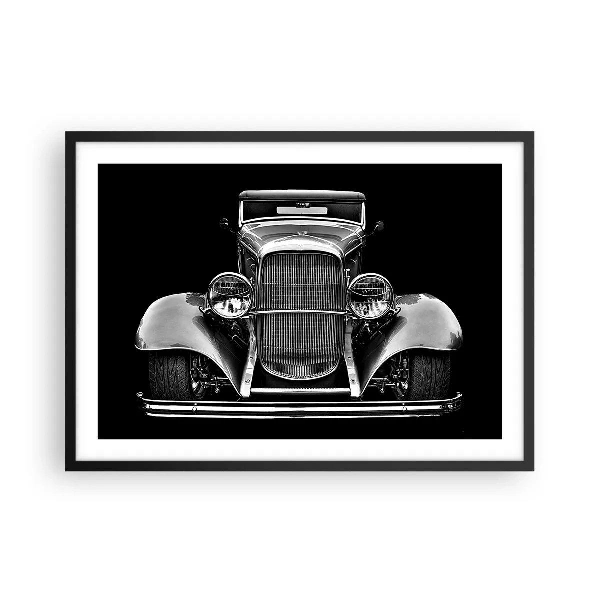 Poster in cornice nera - Un'auto d'epoca in bianco e nero - 70x50cm - Una vera fuoriclasse - Decorazione murale moderna per soggiorno e camera da letto ARTTOR