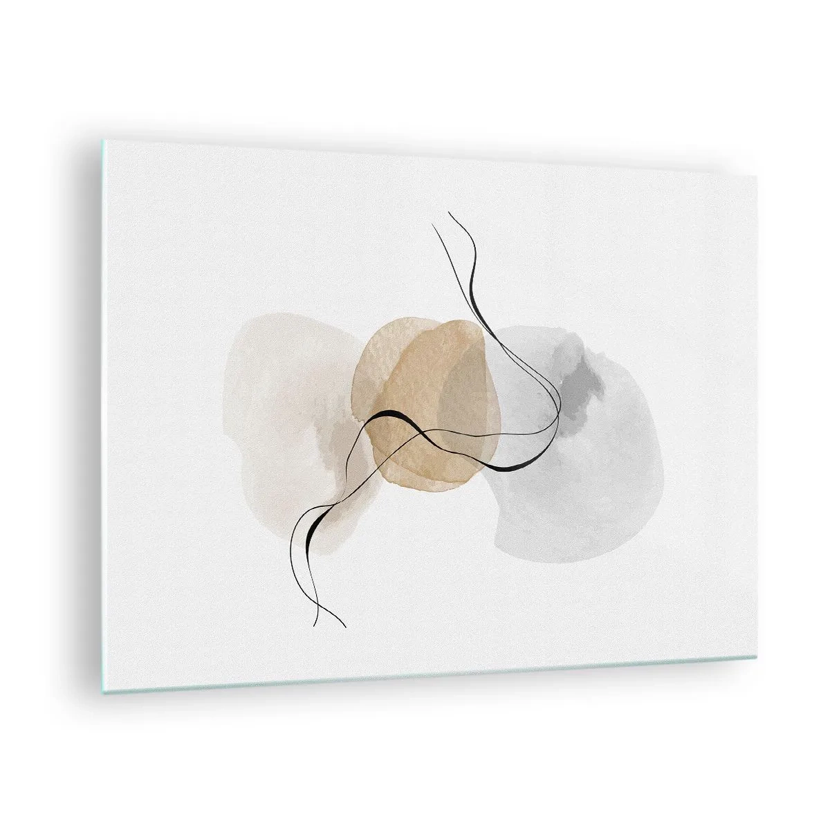 Quadro su vetro - Una sottile astrazione con macchie pastello e linee nere. - 70x50cm - Grani d'aria - Decorazione murale moderna per soggiorno e camera da letto ARTTOR