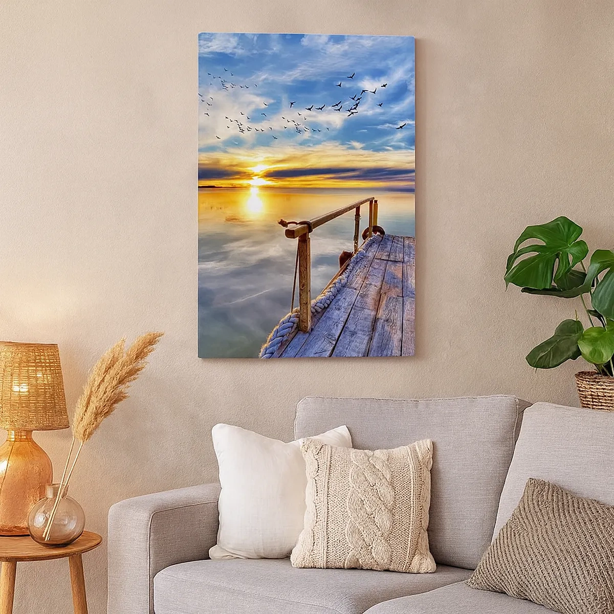 Quadro su tela - Stampe su Tela - Molo di legno sul lago al tramonto - 50x70cm - Il vento è andato a dormire - Decorazione murale moderna per soggiorno e camera da letto ARTTOR