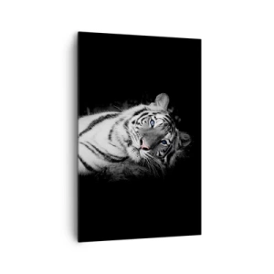 Quadro su tela - Stampe su Tela - Una tigre bianca artisticamente raffigurata su uno sfondo nero - 80x120cm - Selvaggità e pace - Decorazione murale moderna per soggiorno e camera da letto ARTTOR