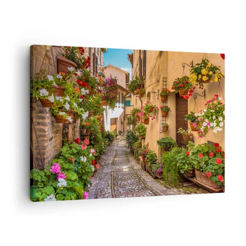 Quadro su tela - Stampe su Tela - Una strada affascinante piena di fiori e vasi di fiori - 70x50cm - Angolo italiano - Decorazione murale moderna per soggiorno e camera da letto ARTTOR
