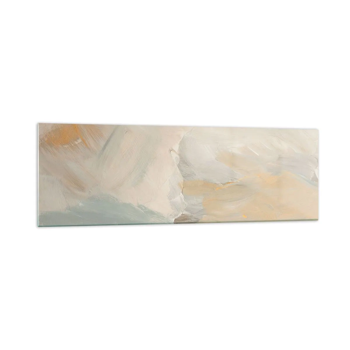 Quadro su vetro - Delicati tratti astratti nei toni del bianco e dell'oro - 160x50cm - Astrazione: il paese della mitezza - Decorazione murale moderna per soggiorno e camera da letto ARTTOR