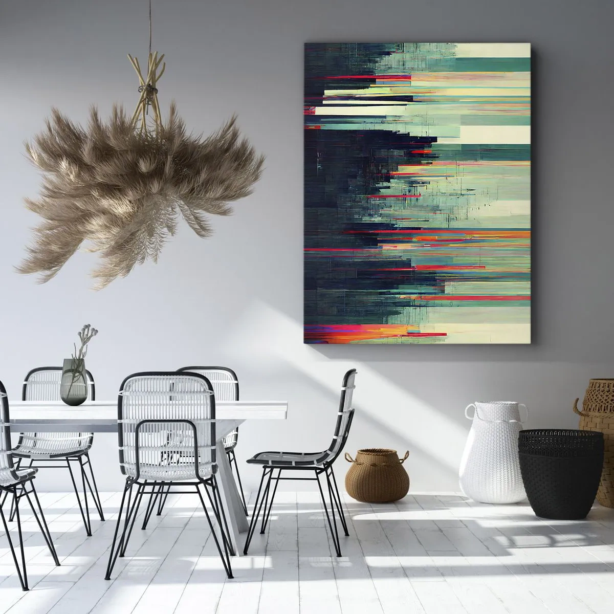 Quadro su tela - Stampe su Tela - Astrazione con linee verticali e skyline della città - 50x70cm - Città futuristica - Decorazione murale moderna per soggiorno e camera da letto ARTTOR