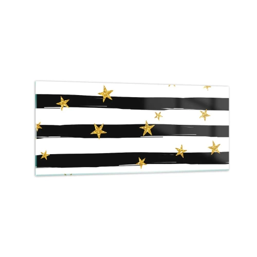 Quadro su vetro - Strisce bianche e nere con stelle dorate - 120x50cm - Siamo tutti nati sotto una buona stella - Decorazione murale moderna per soggiorno e camera da letto ARTTOR