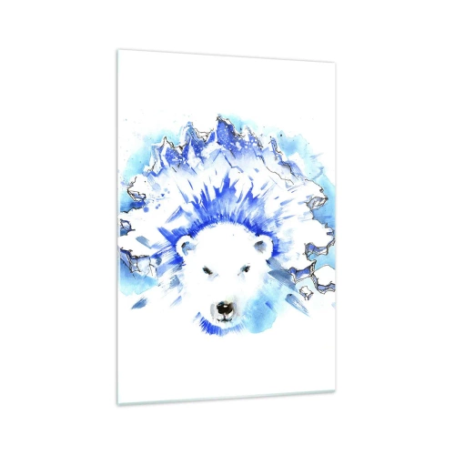Quadro su vetro - Dipinto artistico ad acquerello di un orso polare con un motivo ghiacciato - 70x100cm - Il re dell'Artide con la corona di ghiaccio - Decorazione murale moderna per soggiorno e camera da letto ARTTOR