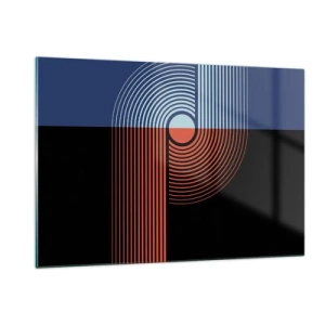 Quadro su vetro - Grafica geometrica moderna in colori contrastanti - 120x80cm - Nell'abbraccio geometrico - Decorazione murale moderna per soggiorno e camera da letto ARTTOR