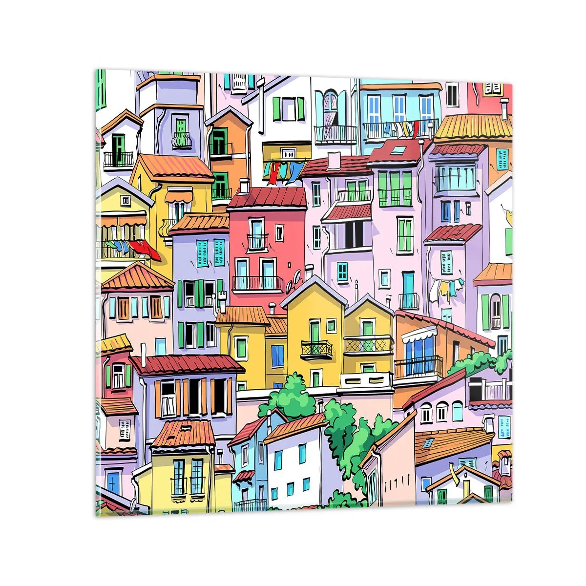 Quadro su vetro - Città allegra - 40x40 cm