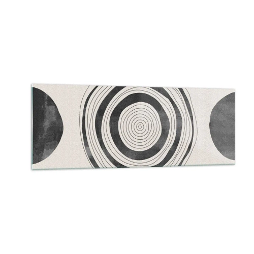 Quadro su vetro - Cerchi minimalisti in bianco e nero su uno sfondo chiaro - 140x50cm - Conta ciò che sta in mezzo - Decorazione murale moderna per soggiorno e camera da letto ARTTOR