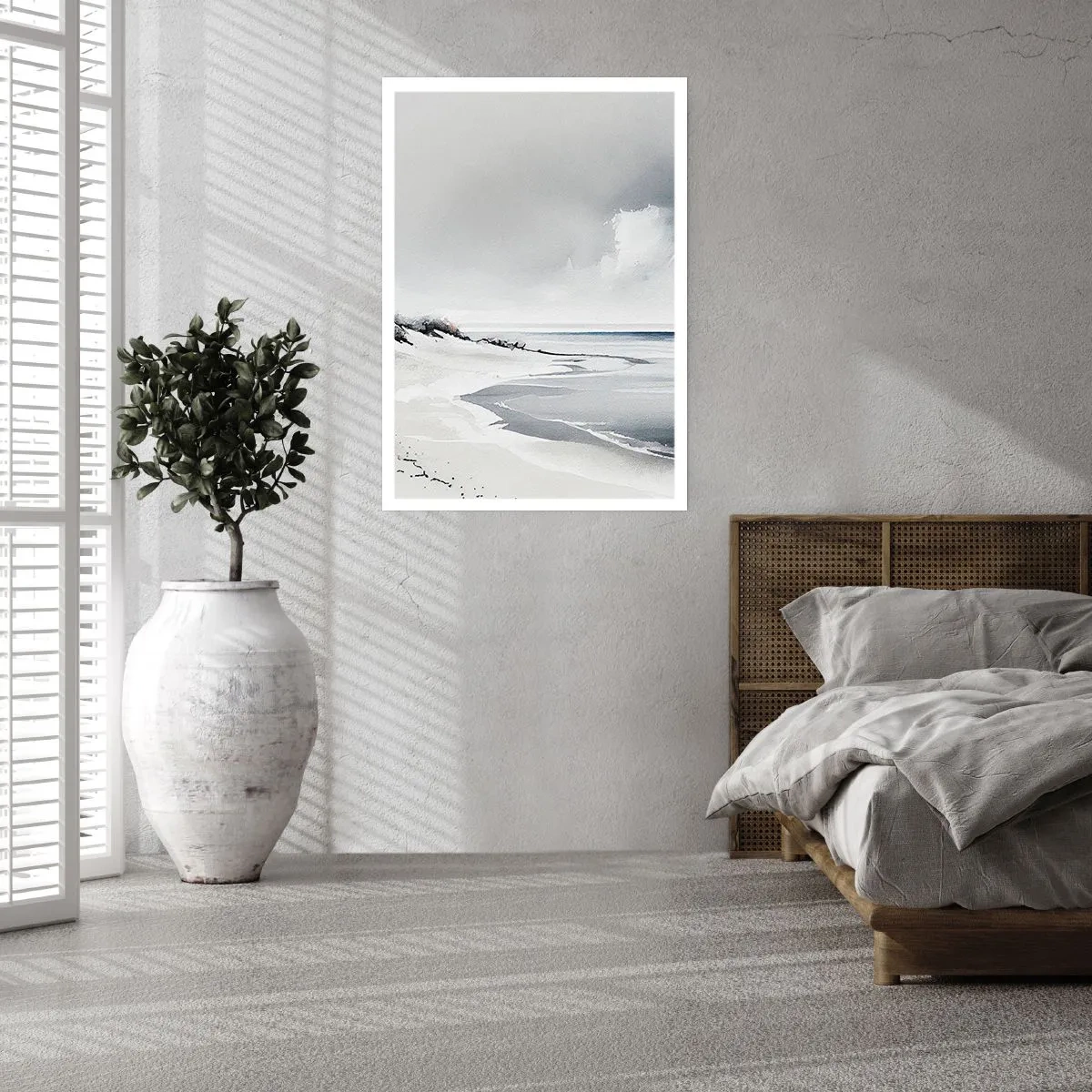 Poster - Una spiaggia minimalista nei toni del grigio - 50x70cm - Insieme da sempre - Decorazione murale moderna per soggiorno e camera da letto ARTTOR
