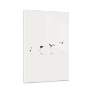 Quadro su vetro - Quattro sagome di uccelli riflesse nell'acqua calma - 80x120cm - Quattro semplici passi - Decorazione murale moderna per soggiorno e camera da letto ARTTOR