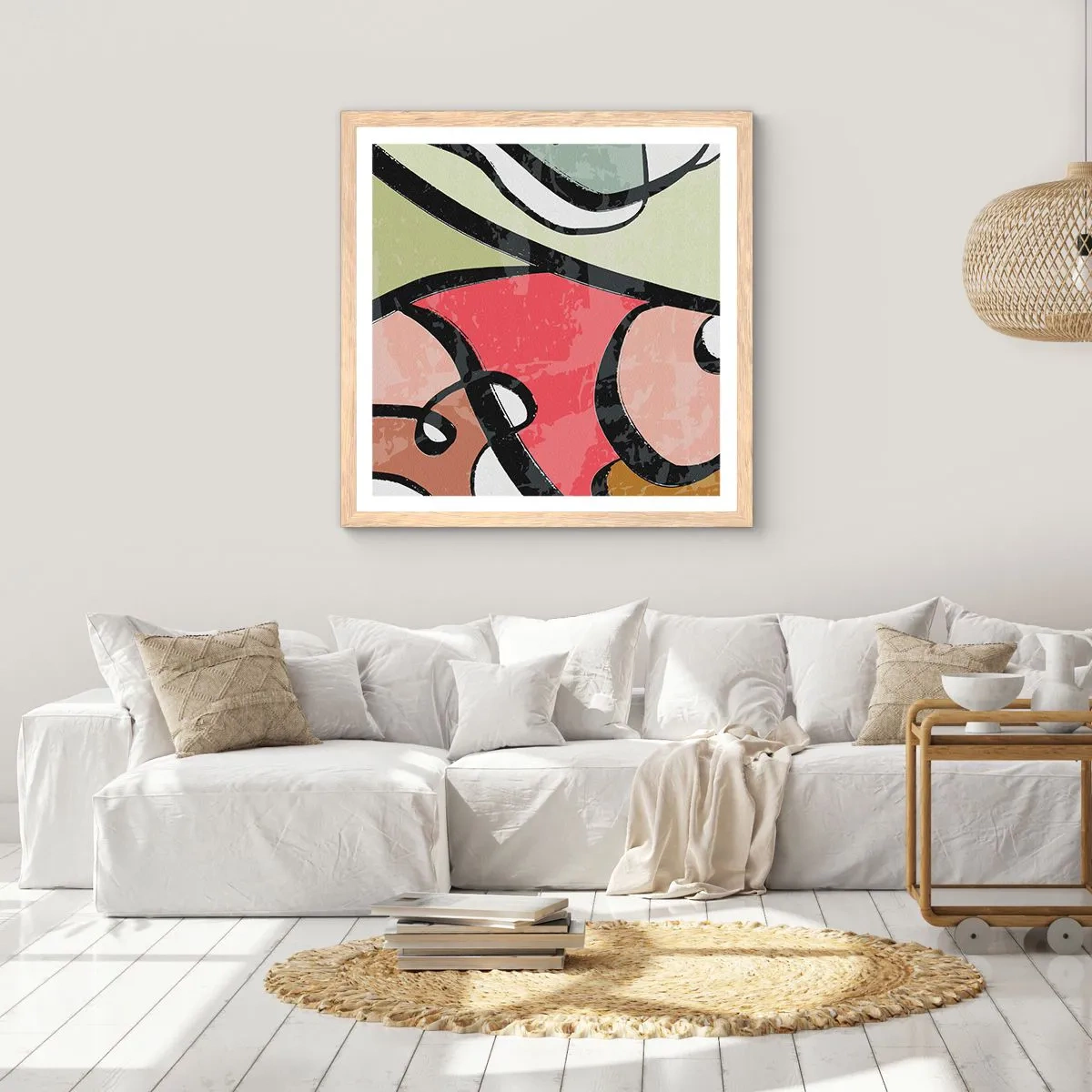 Poster in cornice rovere chiaro - Piroette tra i colori - 40x40 cm