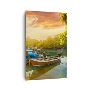 Quadro su tela - Stampe su Tela - Barche tradizionali in acque calme al tramonto - 80x120cm - Prima di un giorno di lavoro - Decorazione murale moderna per soggiorno e camera da letto ARTTOR