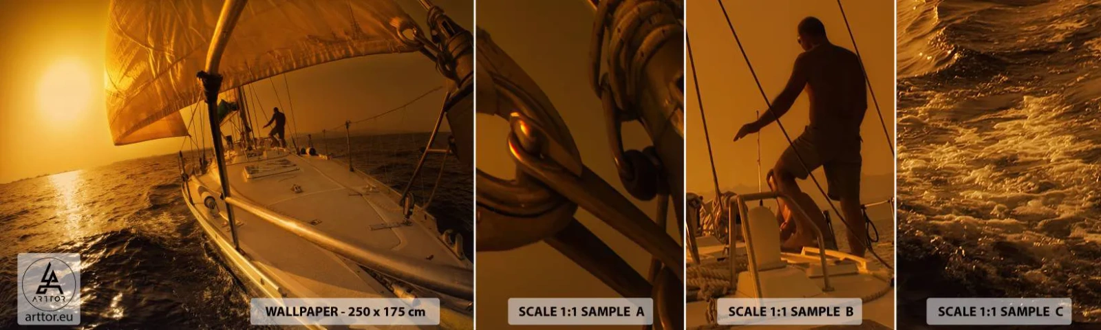 Campione Di Fotomurale Standard Eco - Serata dorata dopo un giorno multicolore - Studi marittimi, Barca a vela, Viaggi - 100x30 cm