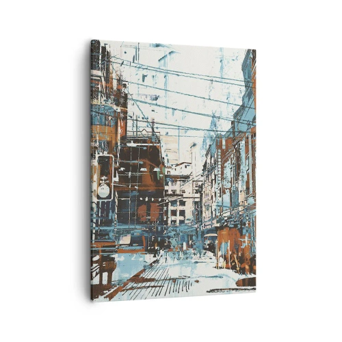 Quadro su tela - Stampe su Tela - Un paesaggio urbano nei toni del blu e dell'arancione - 50x70cm - Percorso cittadino consueto - Decorazione murale moderna per soggiorno e camera da letto ARTTOR