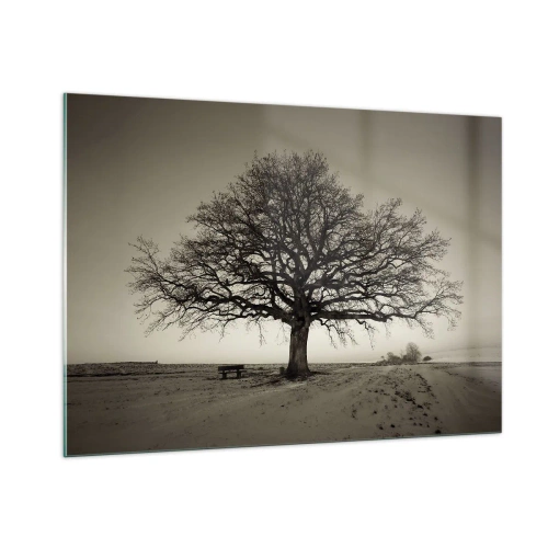 Quadro su vetro - Un albero solitario in un paesaggio monocromatico - 100x70cm - Da qui all'eternità - Decorazione murale moderna per soggiorno e camera da letto ARTTOR