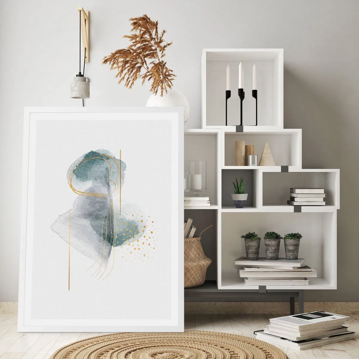 Poster in cornice bianca - Sui legami del grigio e dell'oro - 40x50 cm