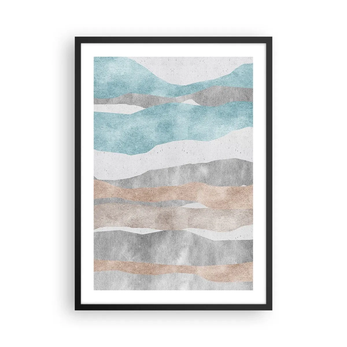 Poster in cornice nera - Onde minimaliste nei toni del blu e del beige - 50x70cm - Studio di prossimità - Decorazione murale moderna per soggiorno e camera da letto ARTTOR