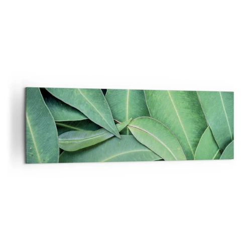 Quadro su tela - Stampe su Tela - Primo piano di foglie verdi che creano un motivo naturale - 160x50cm - Succosi e freschi - Decorazione murale moderna per soggiorno e camera da letto ARTTOR