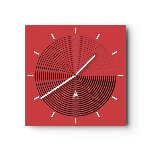 Orologio da parete - Orologio in Vetro - Cerchi concentrici su sfondo rosso - 30x30cm - Movimento circolare - Decorazione murale moderna per soggiorno e camera da letto ARTTOR