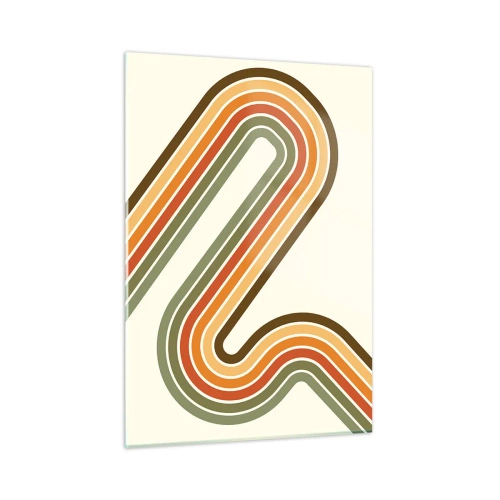 Quadro su vetro - Astrazione geometrica in stile retrò con linee ondulate - 50x70cm - Zig zag fino alla meta - Decorazione murale moderna per soggiorno e camera da letto ARTTOR