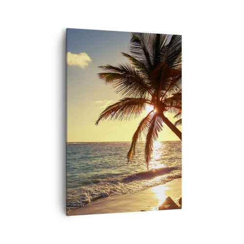 Quadro su tela - Stampe su Tela - Tramonto tropicale su una spiaggia con palme - 70x100cm - Estate sotto le palme - Decorazione murale moderna per soggiorno e camera da letto ARTTOR