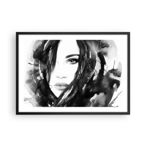 Poster in cornice nera - Ritratto di donna in acquerello bianco e nero - 70x50cm - Ritratto di donna in bianco e nero - Decorazione murale moderna per soggiorno e camera da letto ARTTOR