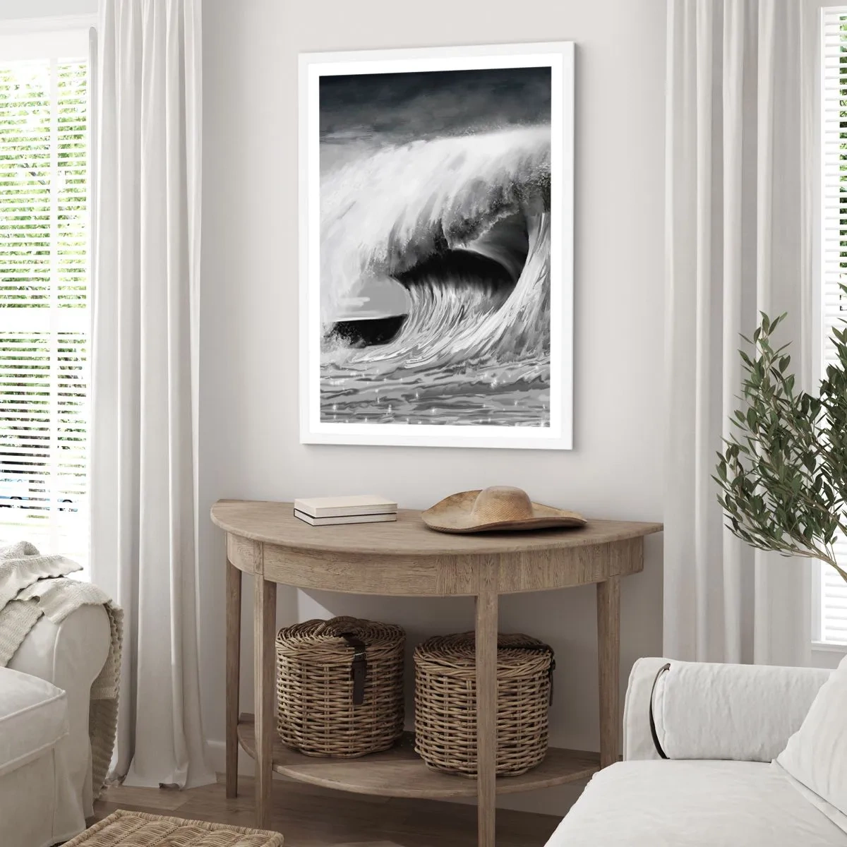 Poster in cornice bianca - La furia dell'oceano - 61x91 cm