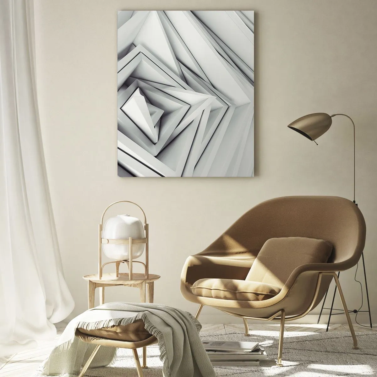 Quadro su vetro - Forme geometriche tridimensionali in tonalità di grigio - 50x70cm - Germogli spigolosi - Decorazione murale moderna per soggiorno e camera da letto ARTTOR