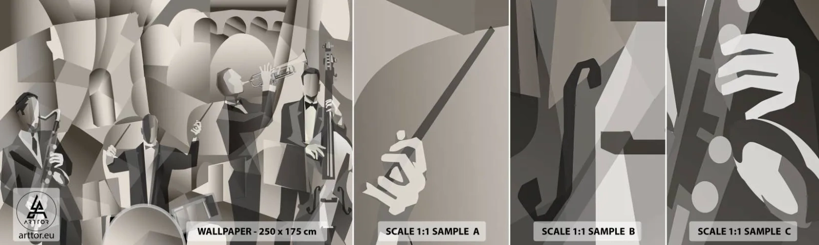 Campione di Fotomurale Adesivo Deluxe Sticker - Nello spazio dei suono - Astrazione, Gruppo musicale, Jazz - 100x30 cm