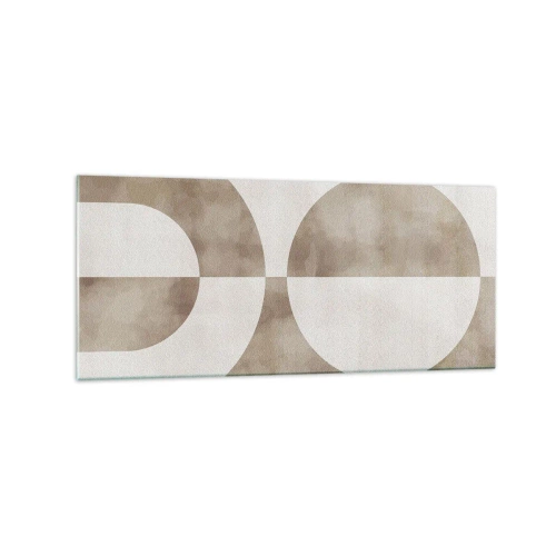 Quadro su vetro - Un dipinto astratto nei toni del beige con forme geometriche e simmetria. - 120x50cm - Analogie e differenze - Decorazione murale moderna per soggiorno e camera da letto ARTTOR