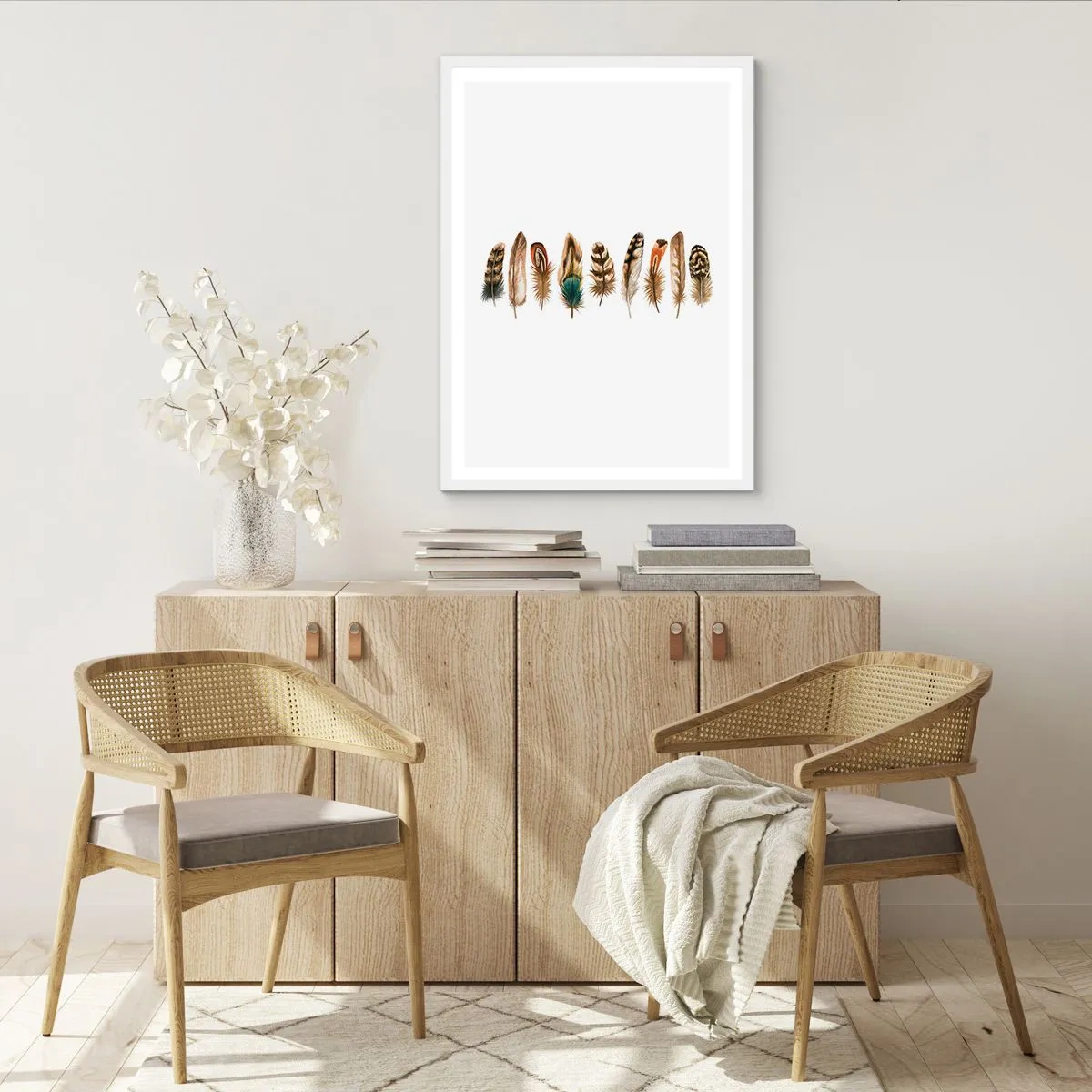 Poster in cornice bianca - Composizione di piume - 61x91 cm